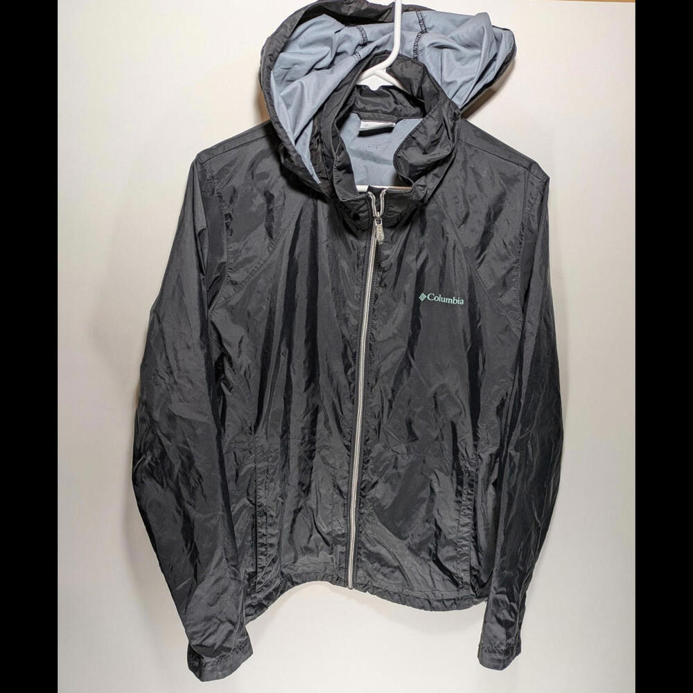 Womens Columbia Black Windbreaker Softshell Full Zip Hooded Jacket Size XL‎